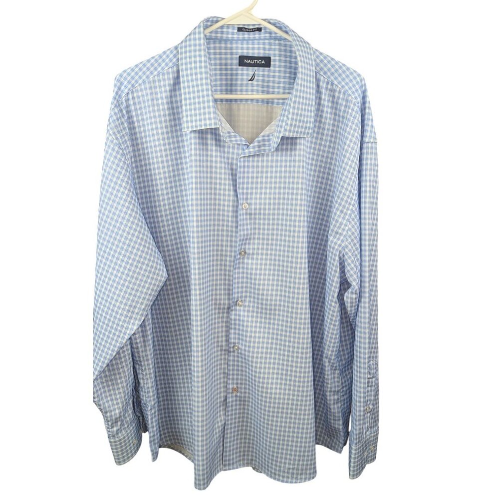 Nautica Men's 3XL Button-Down Shirt Wrinkle-Resistant Classic Fit Gingham